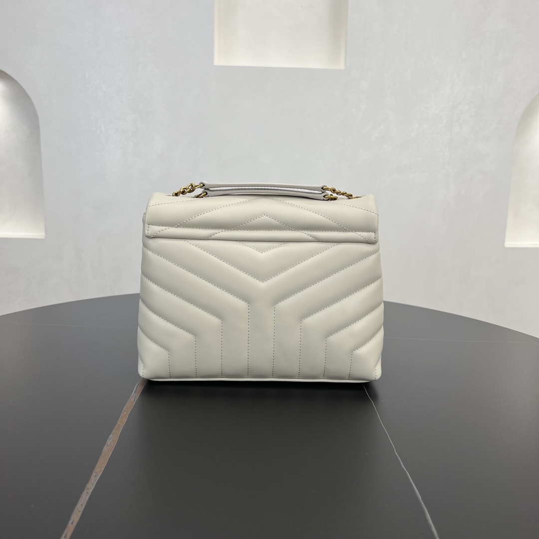 Saint Laurent Loulou Small Quilted Calfskin Shoulder Bag Handbag White 494699 Gold